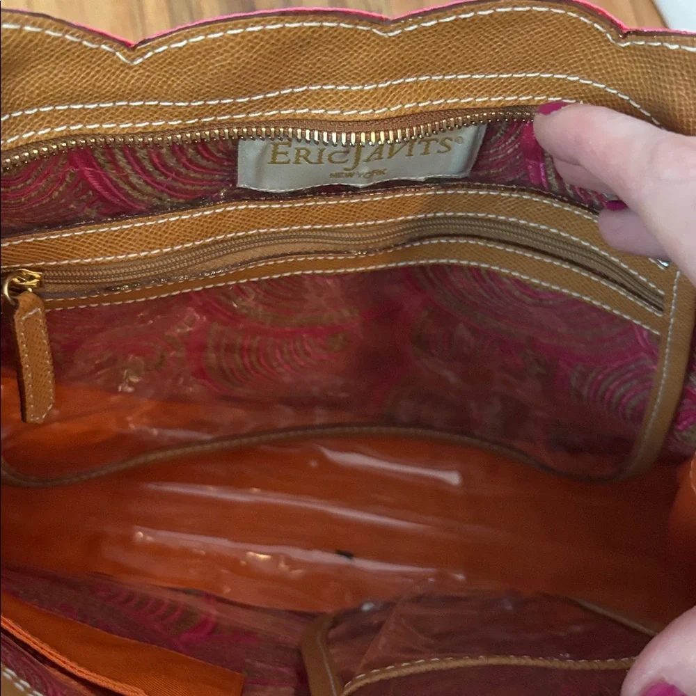 ERIC JAVITS limited edition Lil Circles Tan Pink leather bag